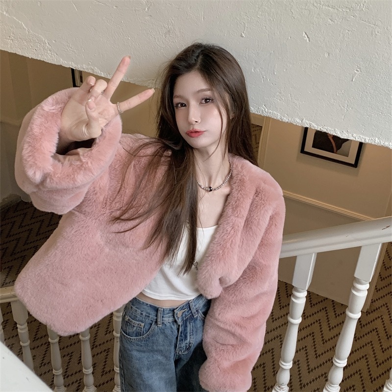 フェイクファー コート ノーカラージャケット ボアブルゾン レディース トップス 長袖 羽織 ライトアウター ボリューム 防寒 アウター もこもこ 秋冬 ショート モコモコ パーティー dg017m3