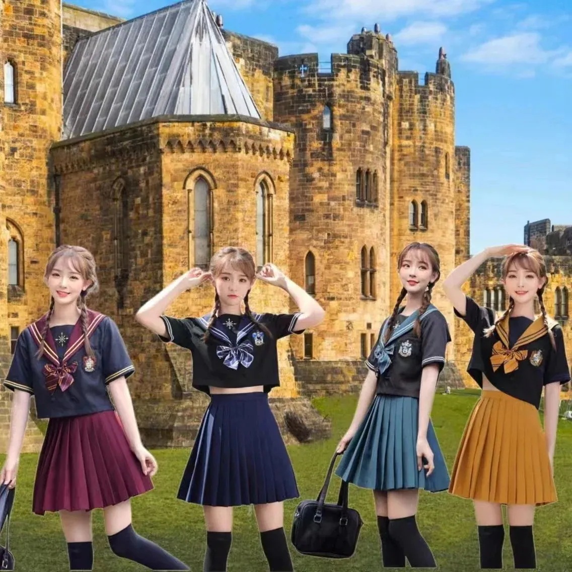 2枚で1oo円OFF！【最安値挑戦】 セットアップ ハリーポッター魔法少女JK学院制服ユニバーサルフォト学生夏ドーパミンセットギフトボックス入り