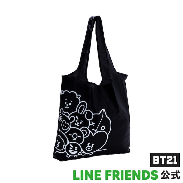 BT21　バッグ　（R083)　（ブラック） Qoo10] BT21 公式 商品 日本限定エコバッグ