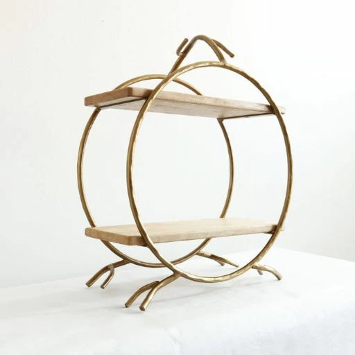 アイアン＆ウッド2段シェルフ　幅380　高さ470　奥行190　ディスプレイシェルフ　飾り棚　和モダン　和室　洋室　軽量　シンプル　玄関　廊下　店舗　店内　ショップ　スリム　コンパクト