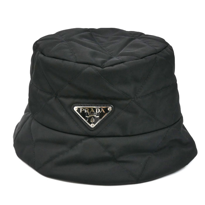 PRADA プラダ トライアングルロゴ バケットハット ハット ブラック 1HC325 2DV4 L レディース 中古