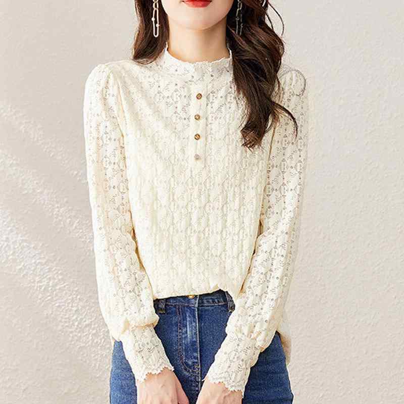 シャツ レースブラウス ハイネック レース 長袖 春秋 フェミニン エレガント 上品 アーバン ノーブル オフィス ビジネス 学校行事 万能コーデ レディース 婦人服