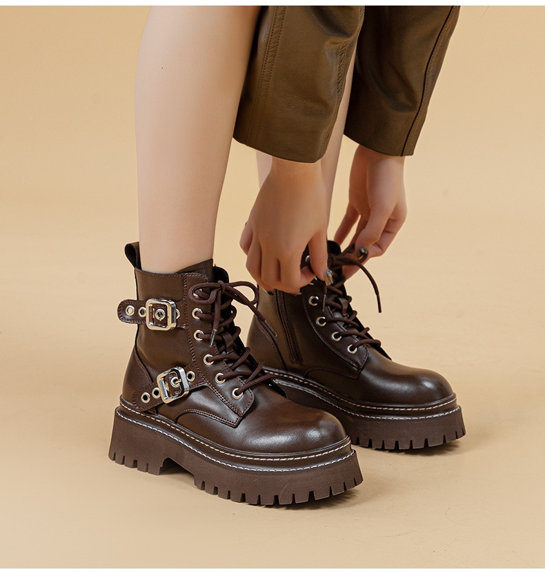 厚底ブーツ ショート 5CM インソールブーツ中筒 パンツブーツ