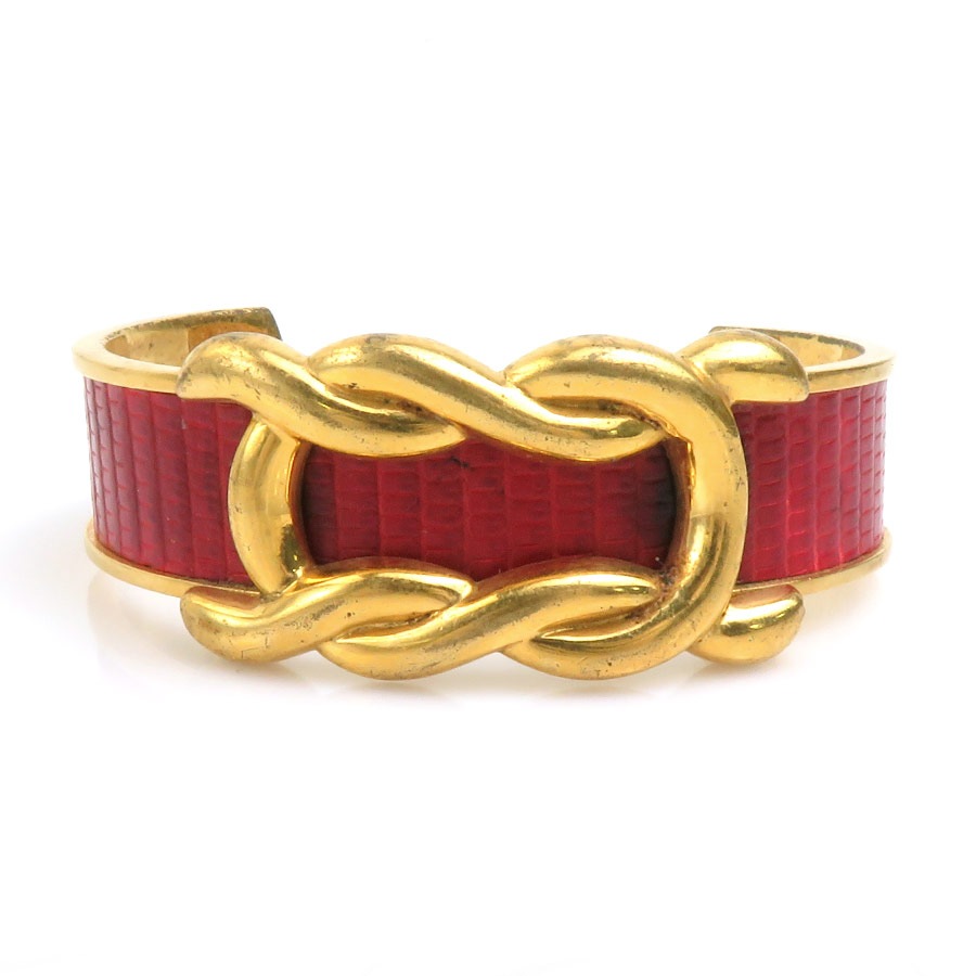 エルメス HERMES バングル リザード/メタル レッド×ゴールド レディース r10818a