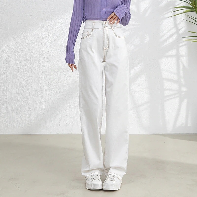 5 春夏 ストレートジーンズ レディース 韓国製 ソフト 薄手 細身 ワイドパンツ 4,792円