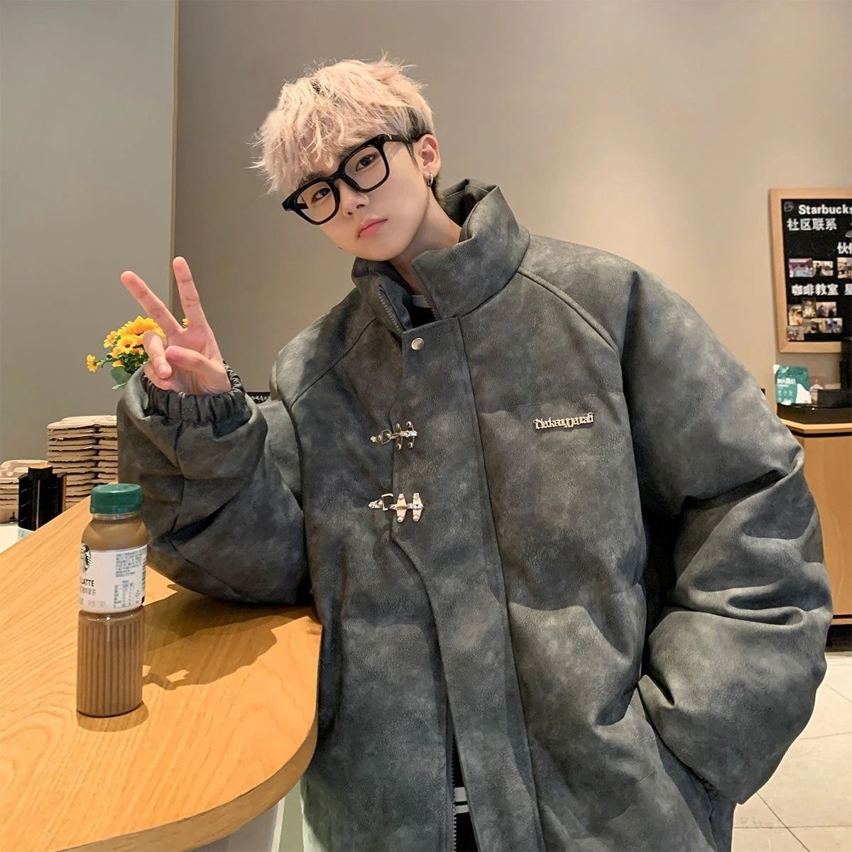 【期間限定特価】PU 皮ジャケット綿服 メンズ 冬服 ファッション ゆったり 立ち襟トップス アウター 感 カジュアルコート