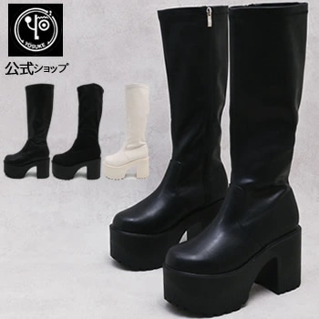 ヨースケ ブーツ 公式キズ補修液付 厚底 ストレッチブーツ レディース ロング丈 10cmヒール 靴