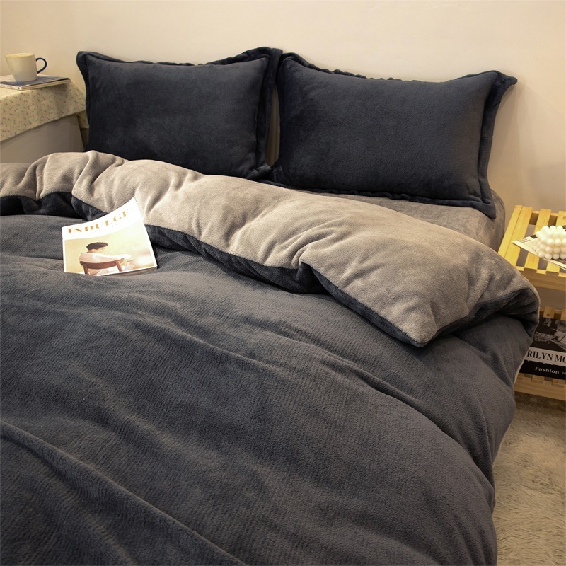 布団布団セット厚手フランネルフィットシーツ ミルクベルベット4点セット 両面プラッシュコーラルフリースベッドシーツ キルトカバー3点セット