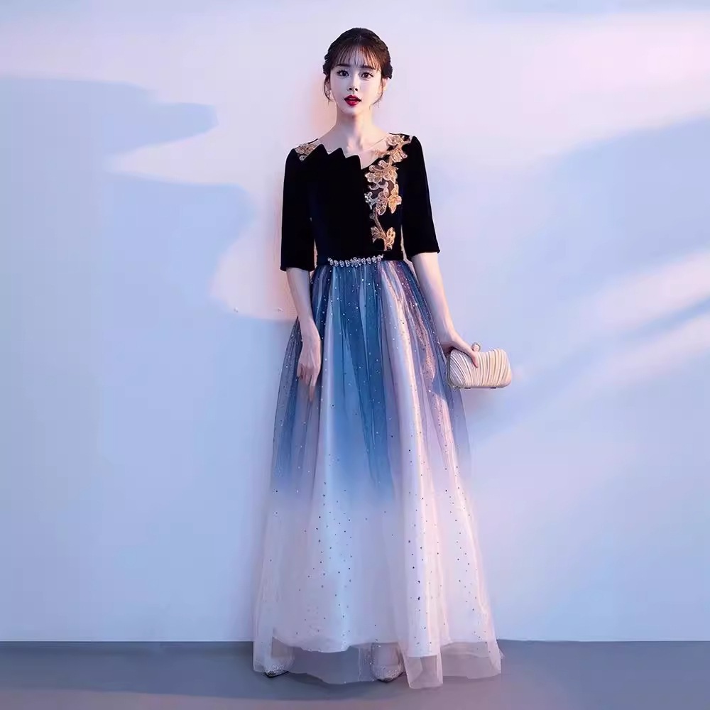 グラデーション合唱団パフォーマンス服女性流れるロングスカート指揮者服ホストソロ朗読ドレス 4,803円