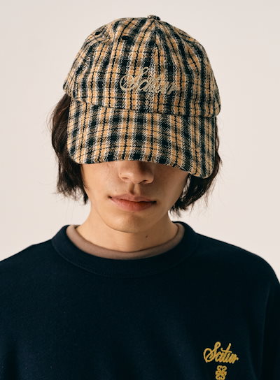 ★SATUR★Classic Logo Plaid Ball Cap★ボール キャップ★ SATUR】 CLASSIC LOGO PLAID BALL CAP : VINTAGE YELLOW 快適な