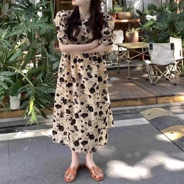 レディース ワンピース ロング 半袖 ラウンドネック 襟なし フレア Aライン フェミニン 大人可愛い きれいめ カジュアル 上品 おしゃれ こなれ感 ラフ ルーズ 個性的 エレガント 主役級 存在感