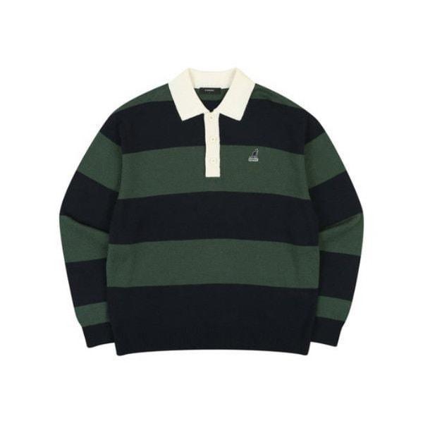 M 長袖Tシャツ CQK KPFC-KN18670NV ストライプ ポロネック セーター 1867 ネイビー