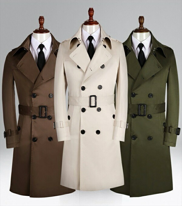 お安く提供春コート 欧米風 トレンチコート ビジネス カジュアル メンズ アウター ベルト付 ロング 春 コート 長袖 大きいサイズ ビター系 オフホワイト アーミーグリーン コーヒー 全3色【S/M 7,630円