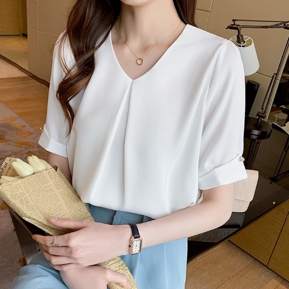 シャツ レディース ブラウス 半袖 シャツブラウス 白シャツ 柔らかい 可愛い とろみ カジュアル 無地 シンブル 大きいサイズ 体型カバー ゆったり 通勤 S M L XL 2XL ホワイト