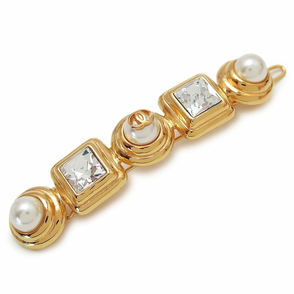 バレッタ レディース AB5166 ヘアアクセサリー 髪留め ヘアクリップ CCマーク パール ラインストーン ゴールド