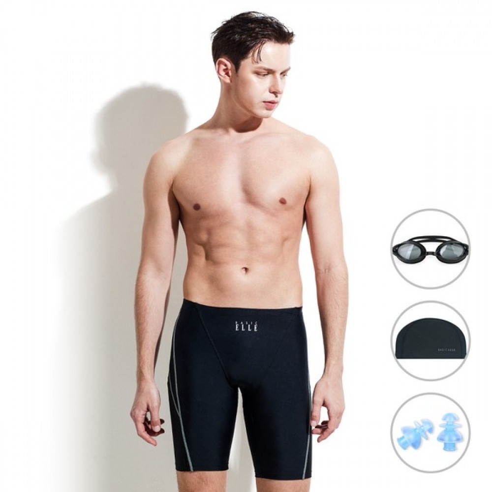 (ベーシックエル) ベーシックエルメンズ柄 5パーツスクエア固定式室内水着 BEZ-W410K