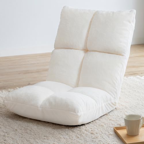 アイリスプラザ 座椅子 もこふわ 厚さ16 柔らかな肌触り フロアチェア リクライニング ホワイト 厚さ16cm 極厚座面 コンパクトなサイズ 一人掛けソファ ローソファ NFC-C