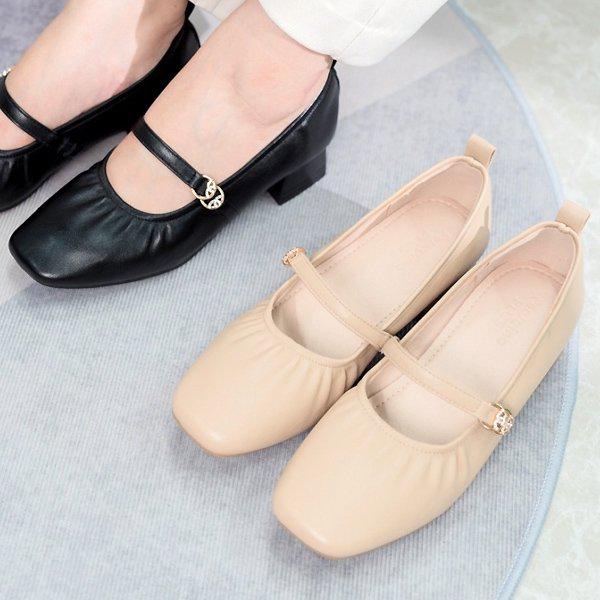 シューズ スクエアトゥ シャーリング メリージェーン 女性用レディース パンプス フォーマル 4cm smp508_P406534333