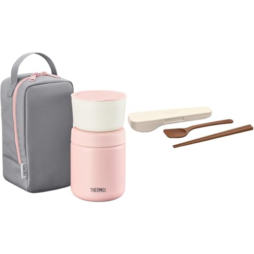 【セット買い】サーモス 真空断熱スープランチセット 300ml ピンクグレー JBY-551 P-GY + サーモス スプーンハシセット ピュアホワイト CPE-001 PWH