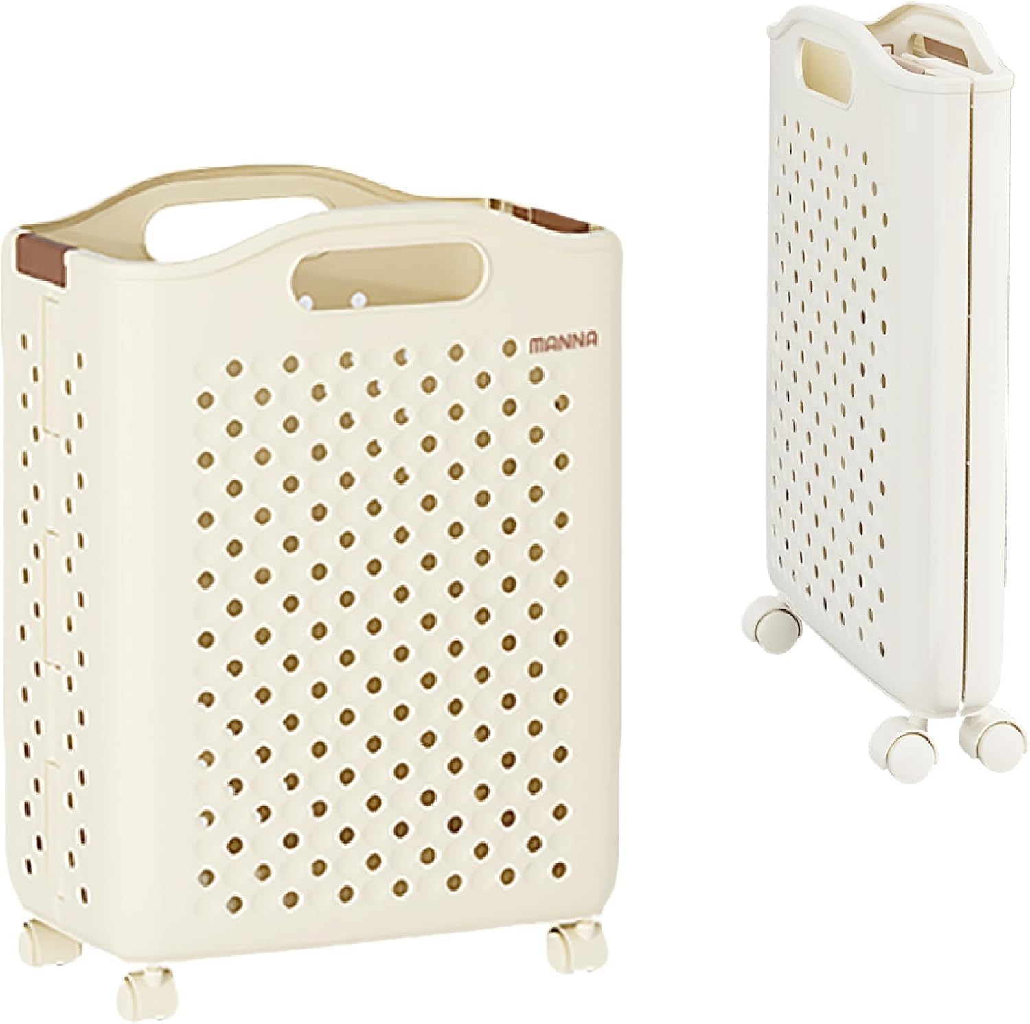 折りたたみ式ランドリーバスケット キャスター付き 3サイズ展開 幅33.2-36.5cm 奥行22-31cm 高さ47cm ホワイト&クリーム