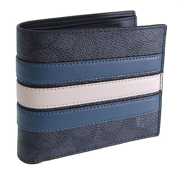 コーチ 財布 メンズ 二つ折り財布 アウトレット 札入れ 小銭入れなし チャコールマルチ シグネチャー キャンバス ヴァーシティ ストライプ 3IN1 PCD SG VRTY STR CW385WTC