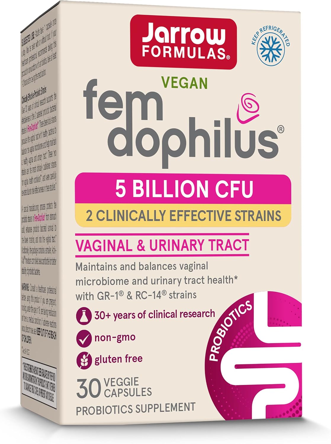 Jarrow ジャローFem-Dophilus - 冷蔵保管. 5億 30錠 ベジタリアンカプセル