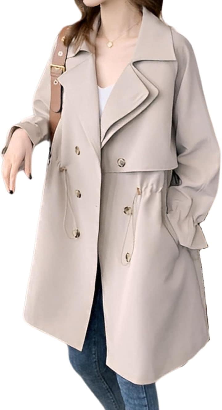 ロングトレンチコート レディース スプリングコート アウター ジャケット 春秋 ロングコート カーキ リクルート(ベージュ, XL)