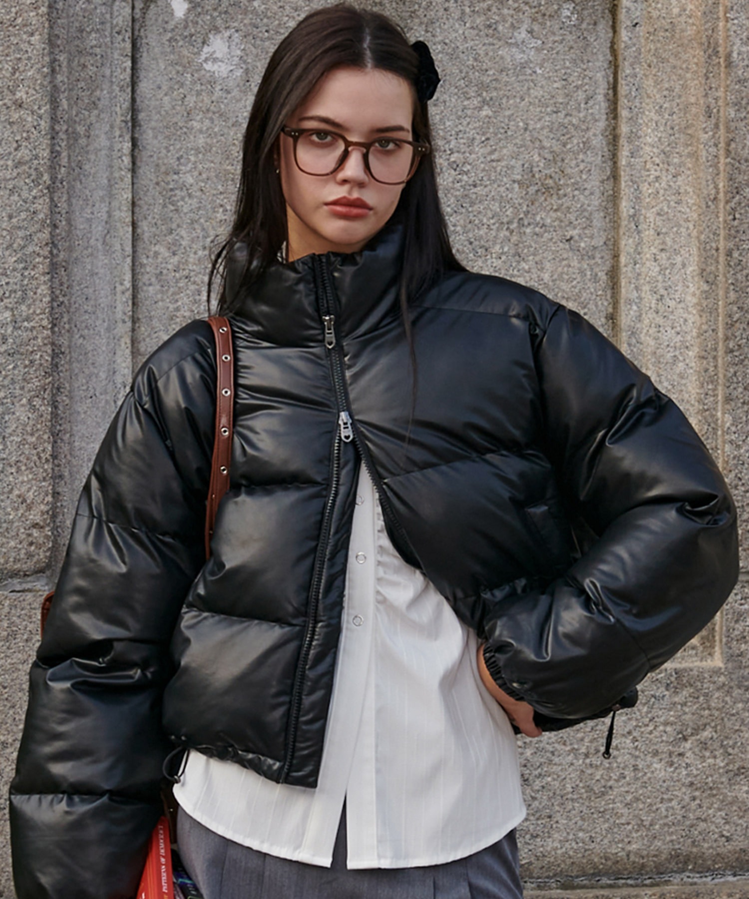 【BITTERCELLS】 ECO LEATHER PUFFER JACKET : BLACK