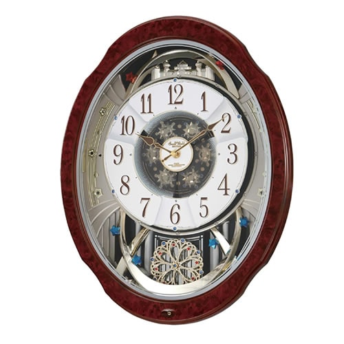 リズム【単一電池4本使用（別売）】電波アナログ掛け時計 スモールワールドブルームGO メロディ30曲入り 4MN499AZ23【からくり】