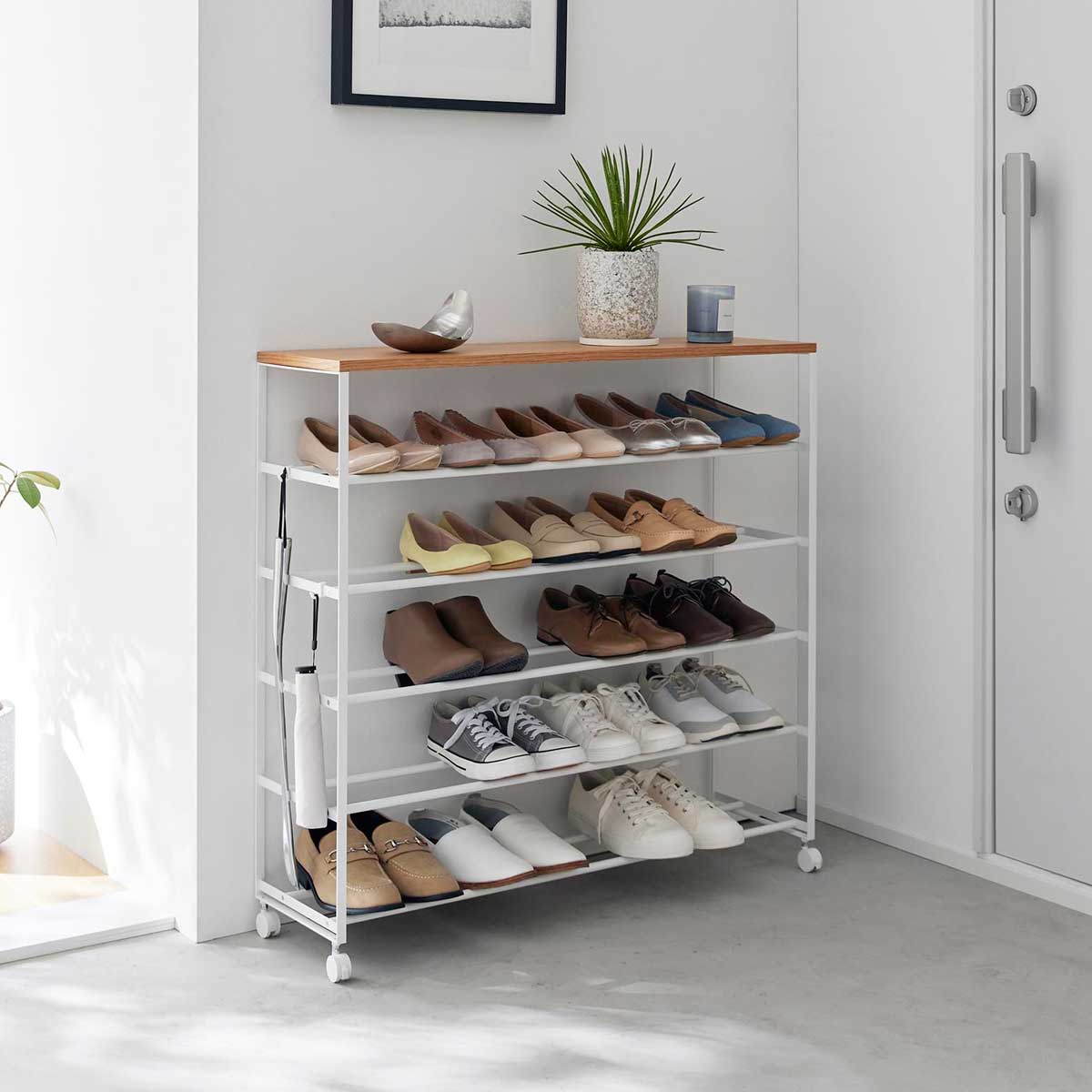 シューズラック 山崎実業 tower タワー 天板付きシューズラック 5段 キャスター付 W90 1465 ホワイト