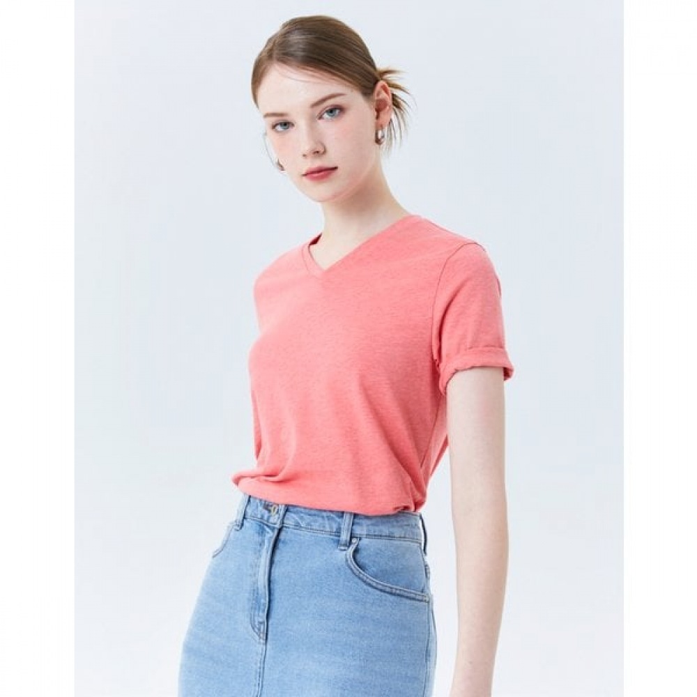 [24SS] [100% コットン] ピンクメランジ Vネックショートスリーブ Tシャツ HSTS4BC38P2