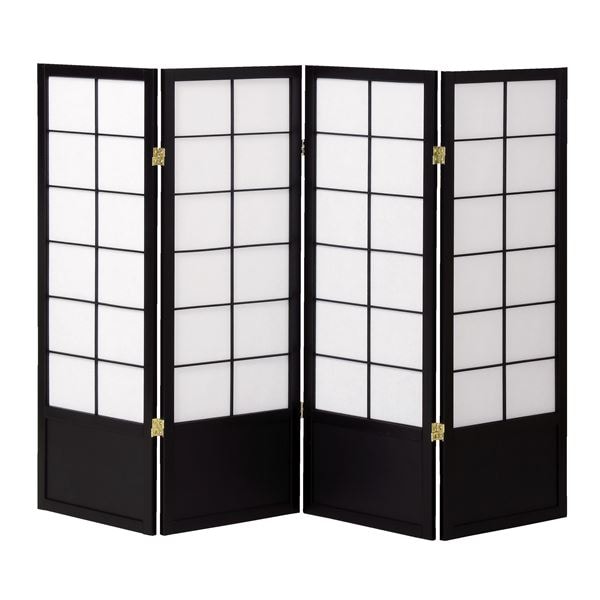 和風衝立/パーテーション 4連 ブラック 幅450奥行20高さ1200mm4枚 木製 スチール 不織布 完成品 和室 リビング