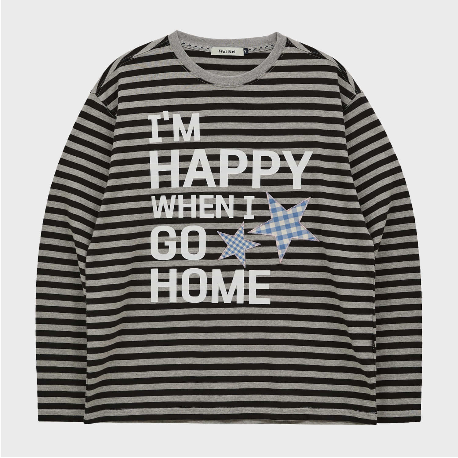 I AM HAPPY Long Sleeve T-shirt STRIPE BLACK