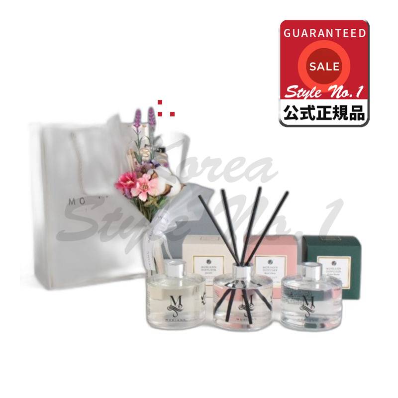 モーリアン＆スペシャルゴールドラベルディフューザー3種セット+フラワーデコ12種セットブラックチェリーラベンダコットンパウダー200ml