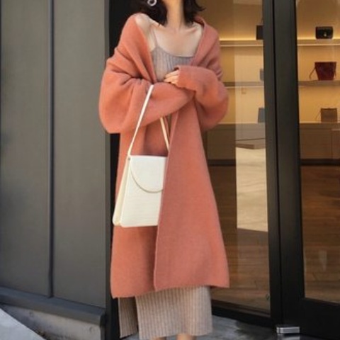 3色 アウター カーディガン レディース 秋冬 きれいめ 暖かい もこもこアウター ロングコート ロング 長袖 ボリューム袖 襟なし ストレート もこもこ モコモコ ふわふわ 前開き 白 ホワイト 赤