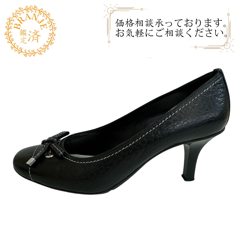 BL0047 リボン レザー パンプス ブラック