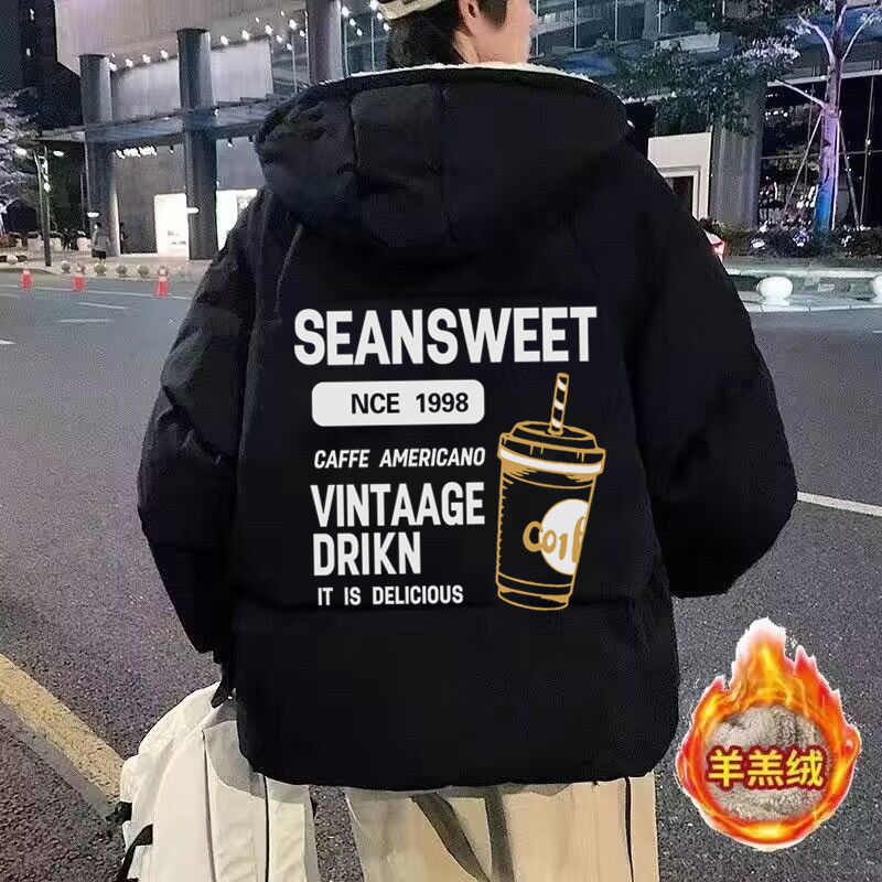 ベルベットを使用した男子用中綿ジャケット暖かさを保つための厚みのある中綿ジャケットラムズウールジャケット若い学生向けの中綿ジャケット