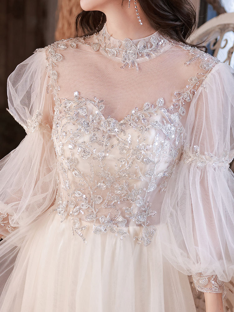 シャンパンカラードレス2025夏の気質エレガントスーパーアート試験バンケットドレス