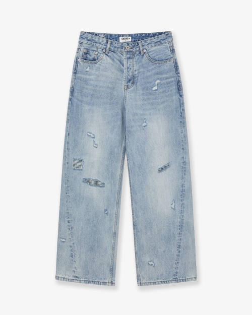 【AEAE】 CHECK PATCHWORK DENIM PANTS [LIGHT BLUE] 正規品