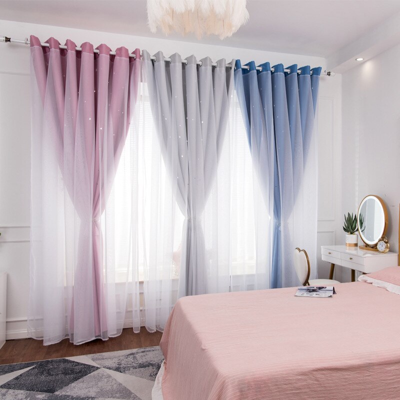 シンプルグラデーション中空スターベッドリビングカーテン
