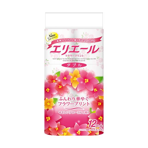 （まとめ）大王製紙 エリエールトイレットティシュー フラワープリント ダブル 芯あり 香つき 25m 1パック（12ロール）10セット 10,444円