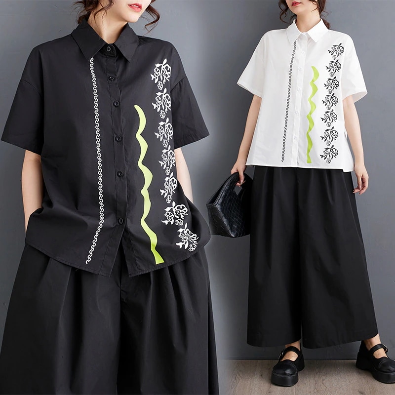 夏の新型ゆるい大きいサイズはカジュアルでシンプルな通勤甘い半袖シャツプリントシャツ 5,655円