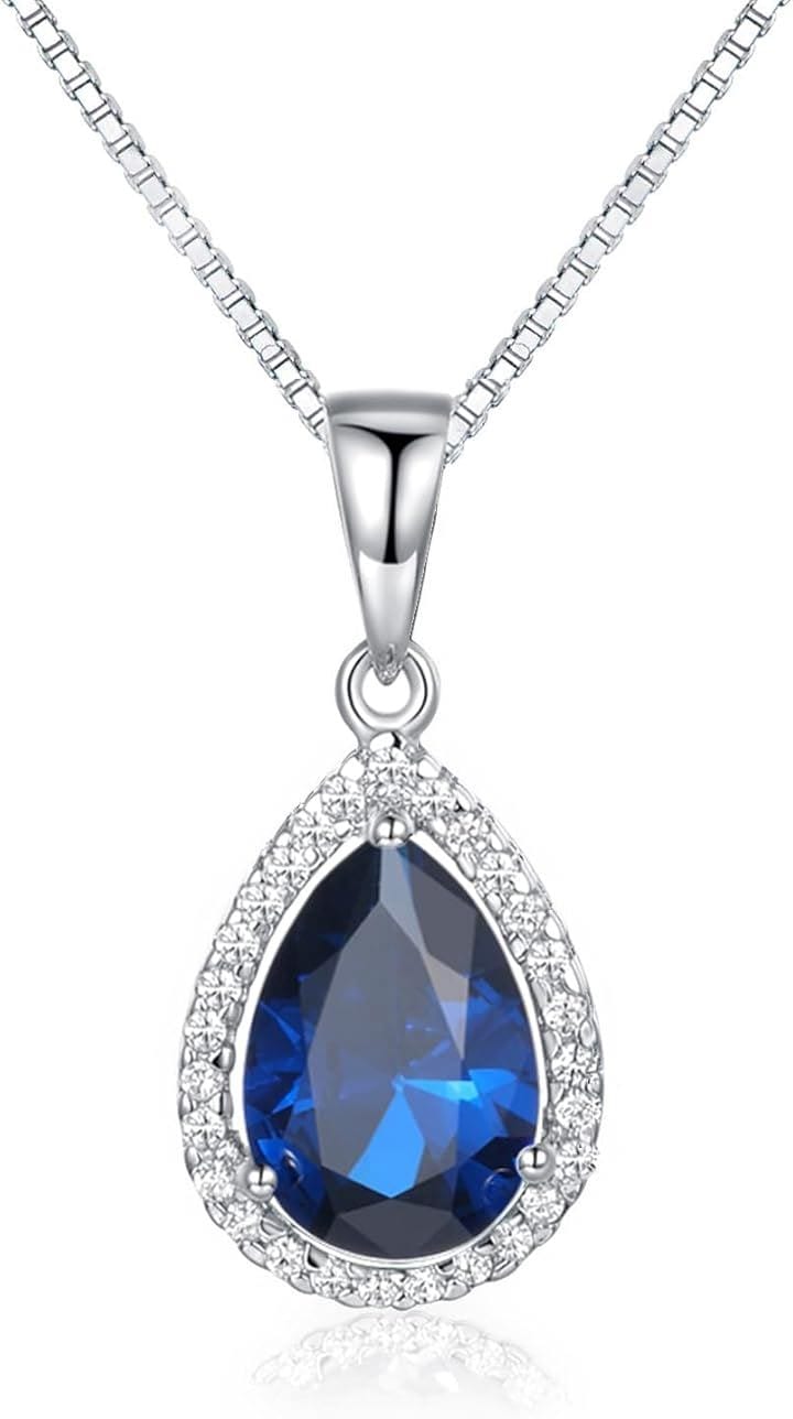 女性 ネックレス ペンダント 水滴がたれるスタイル 誕生石 シルバー 925 40+5cm チェーン レディース 誕生日( 9月 誕生石 サファイア)