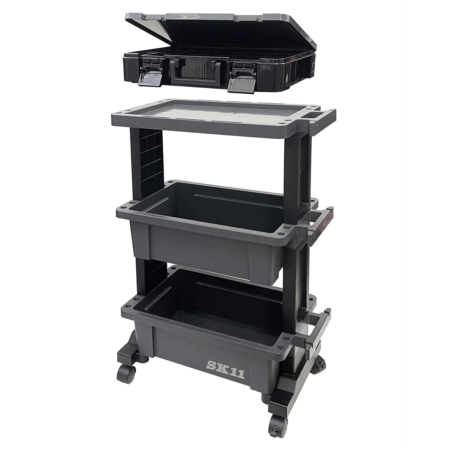 SK11(エスケー11) ツールワゴン&パーツストッカーセット 上段テーブル型 3段 耐荷重30kg 小型 外寸W490×D295×H755mm キャスター付き 日本製 STW-T490PS