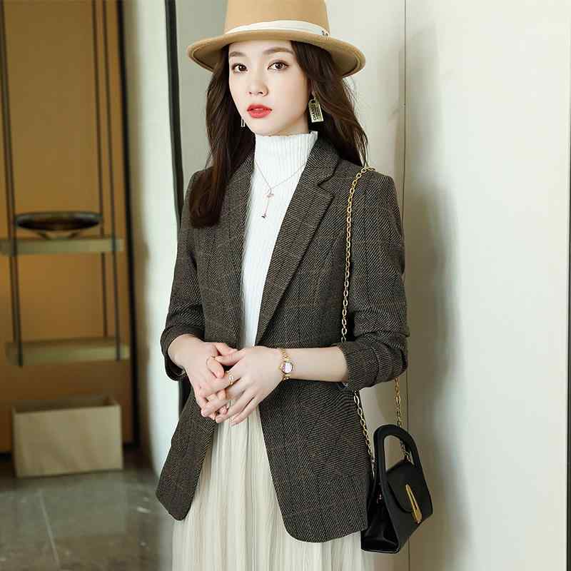 レディース ファッション トップス ジャケット ブレザー カジュアル レトロ 長袖 チェック柄 春秋 女性 爽やか 清潔感 オフィス 面接 参観日 ビジネス カジュアル フォーマル 作業服 婦人服