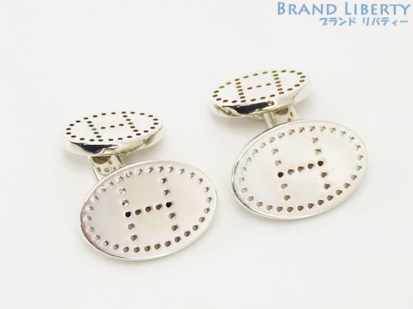 美品エルメスHリュバンエクリプスエブリンパンチングロゴカフスカフスボタンカフリンクスシルバー925AG925
