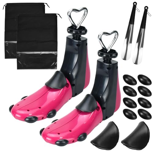 左右兼用シューズストレッチャー 靴伸ばし 靴擦れ対策 サイズ調整 型崩れ防止 靴ベラ付き (2個セット 26.5-31cm/3E)