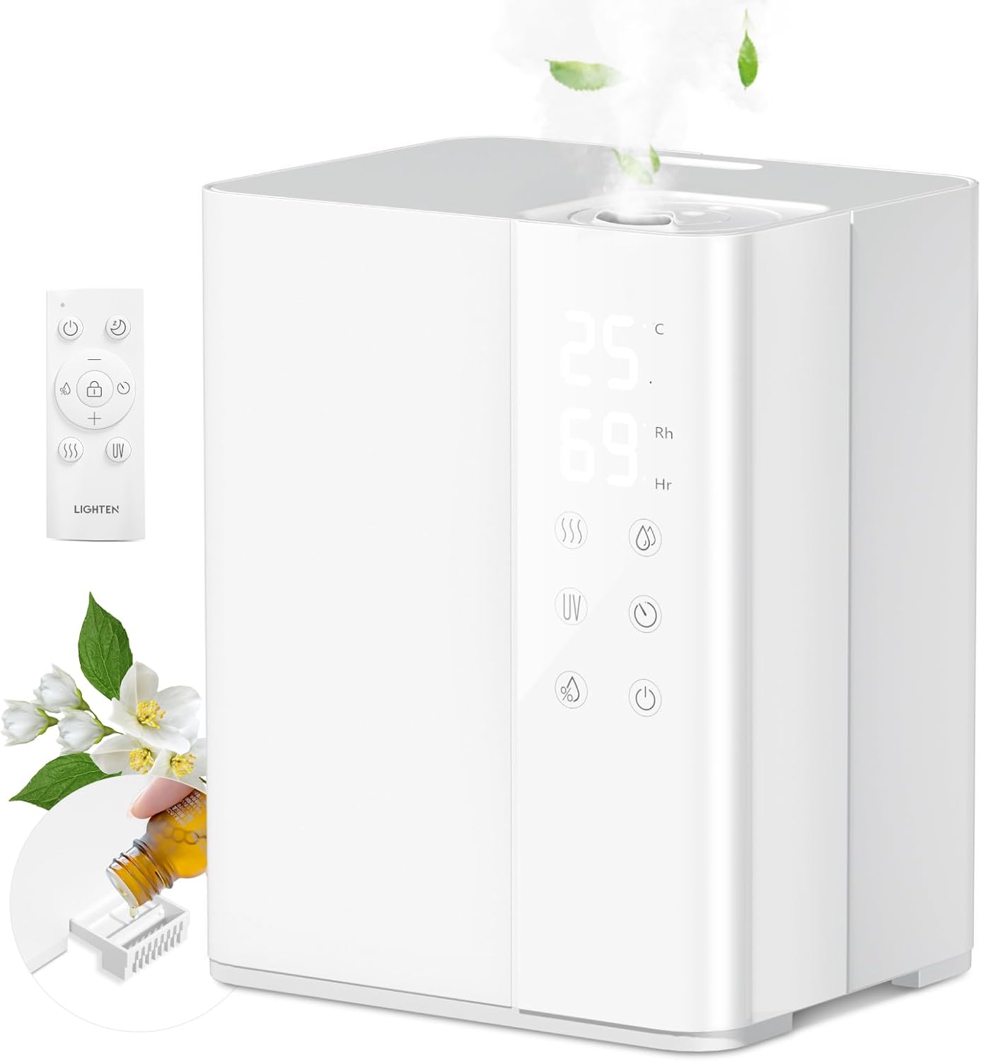 【ハイブリッド加湿器＆2024新登場】 加湿器 大容量 6L 超音波 加熱式 上部給水 リモコン付き 3段階加湿量 タイマー アロマ対応 睡眠モード 静音 消灯可能 2つミスト吹出口 湿温度表示 チャ