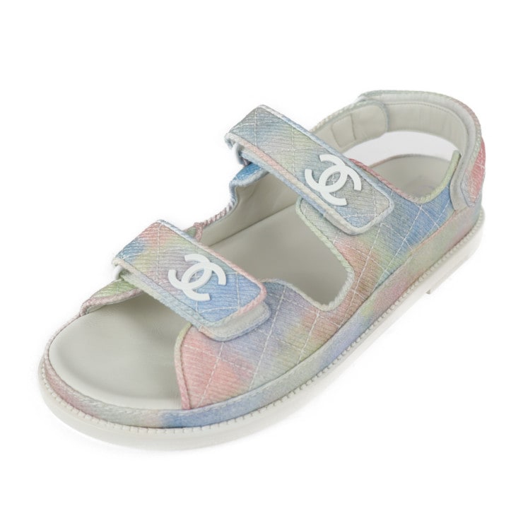 超美品 CHANEL シャネル サンダル G35927/X56389/K3815 ココマーク フットベッド スポーツサンダル マトラッセ 表記サイズ 39C ファブリック レザ【本物保証】