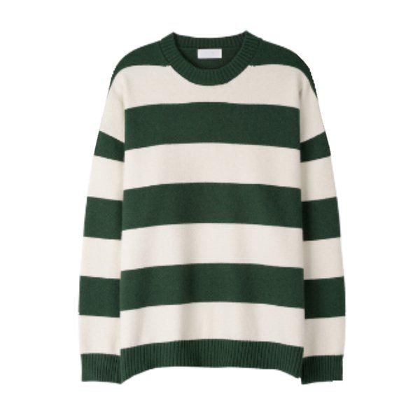 メンズソフトモーダルボーダーラウンドニット SG-KN-Q030-チャコール